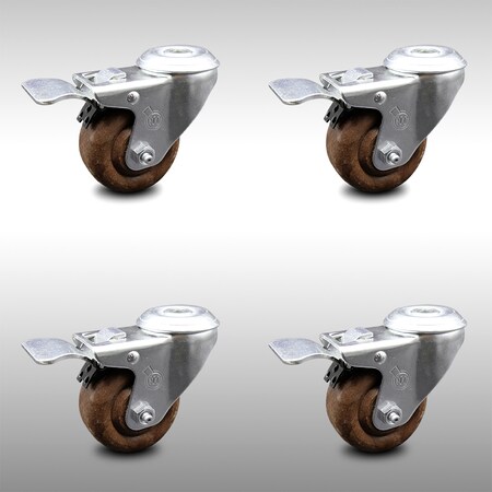 Service Caster 3.5 Inch SS High Temp Glass Filled Nylon Bolt Hole Caster Set with Lock Brake SCC-SSBHTTL20S3514-GFNSHT-4